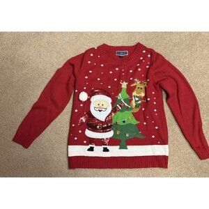 Karen Scott Womens Christmas Sweater Size M Red Sequin With Santa And Reindeer